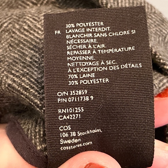 COS Dress Pants Herringbone Gray High waist Wide leg Parachute Darted Wool 4 - Picture 7 of 14